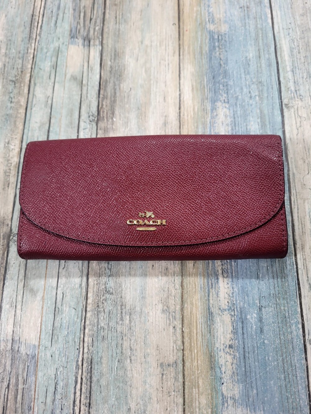 COACH Burgundy Leather Continental Wallet - Picture 1 of 10